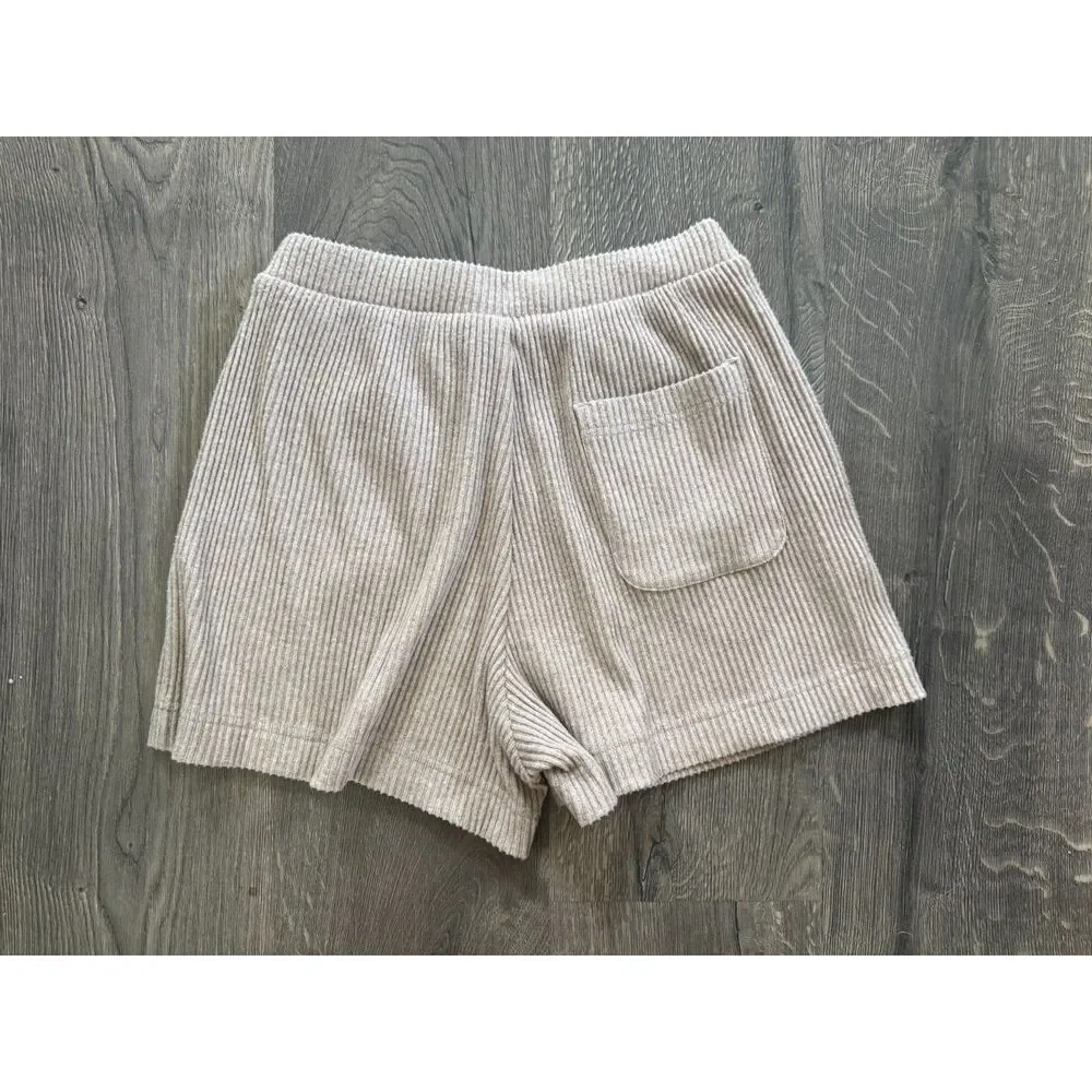 Alo Yoga Muse Ribbed High Waist Athletic Shorts Gravel Heather Tan Gray Brown XS